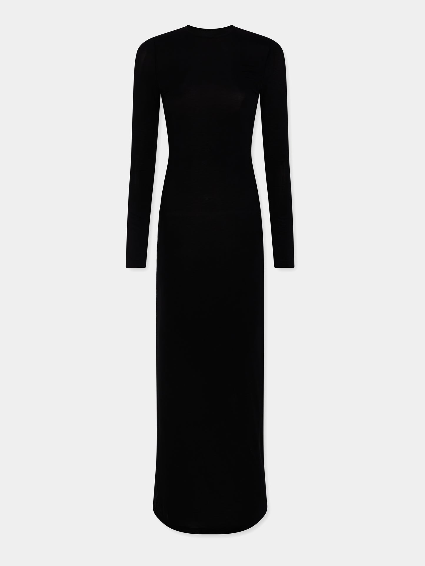 Black fitted second-skin dress embellished with silver logo