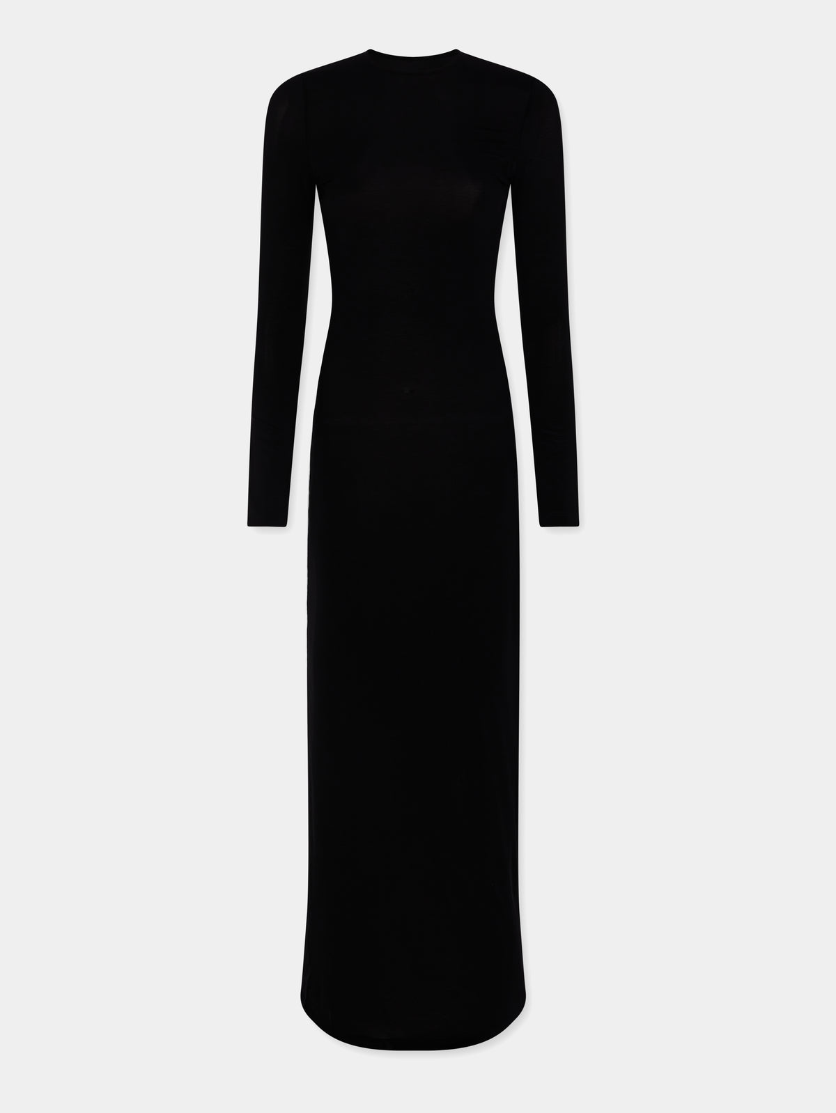 Black fitted second-skin dress embellished with silver logo