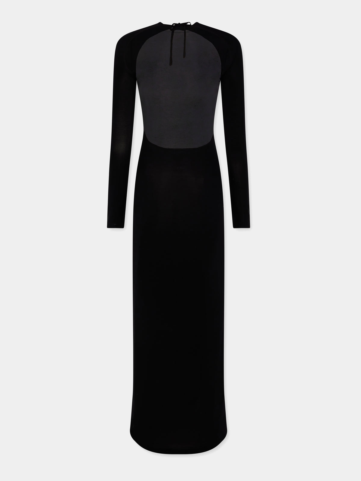 Black fitted second-skin dress embellished with silver logo