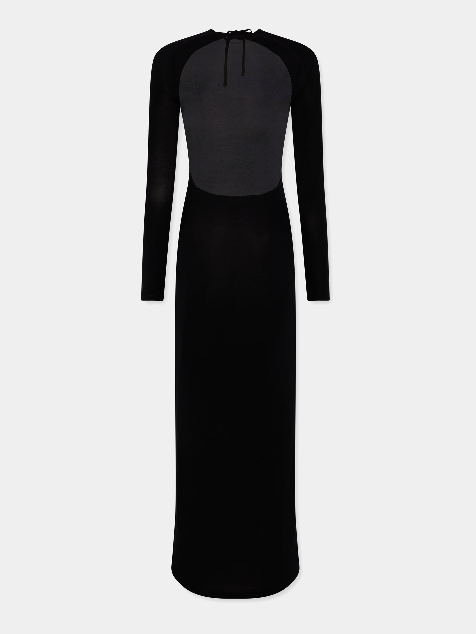 Black fitted second-skin dress embellished with silver logo