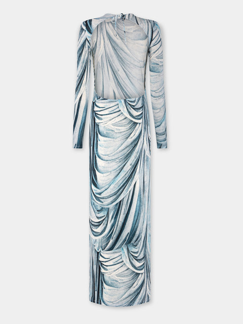 Robe second-skin imprimée en trompe-l'œil bleu statue
