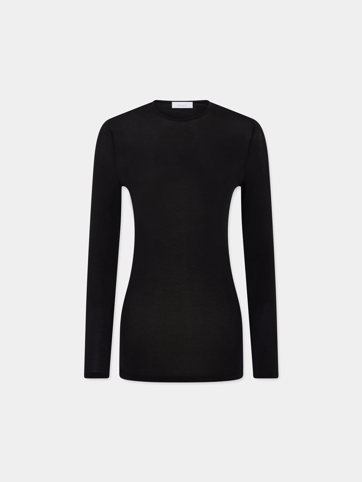 Black fitted second-skin black top with silver logo