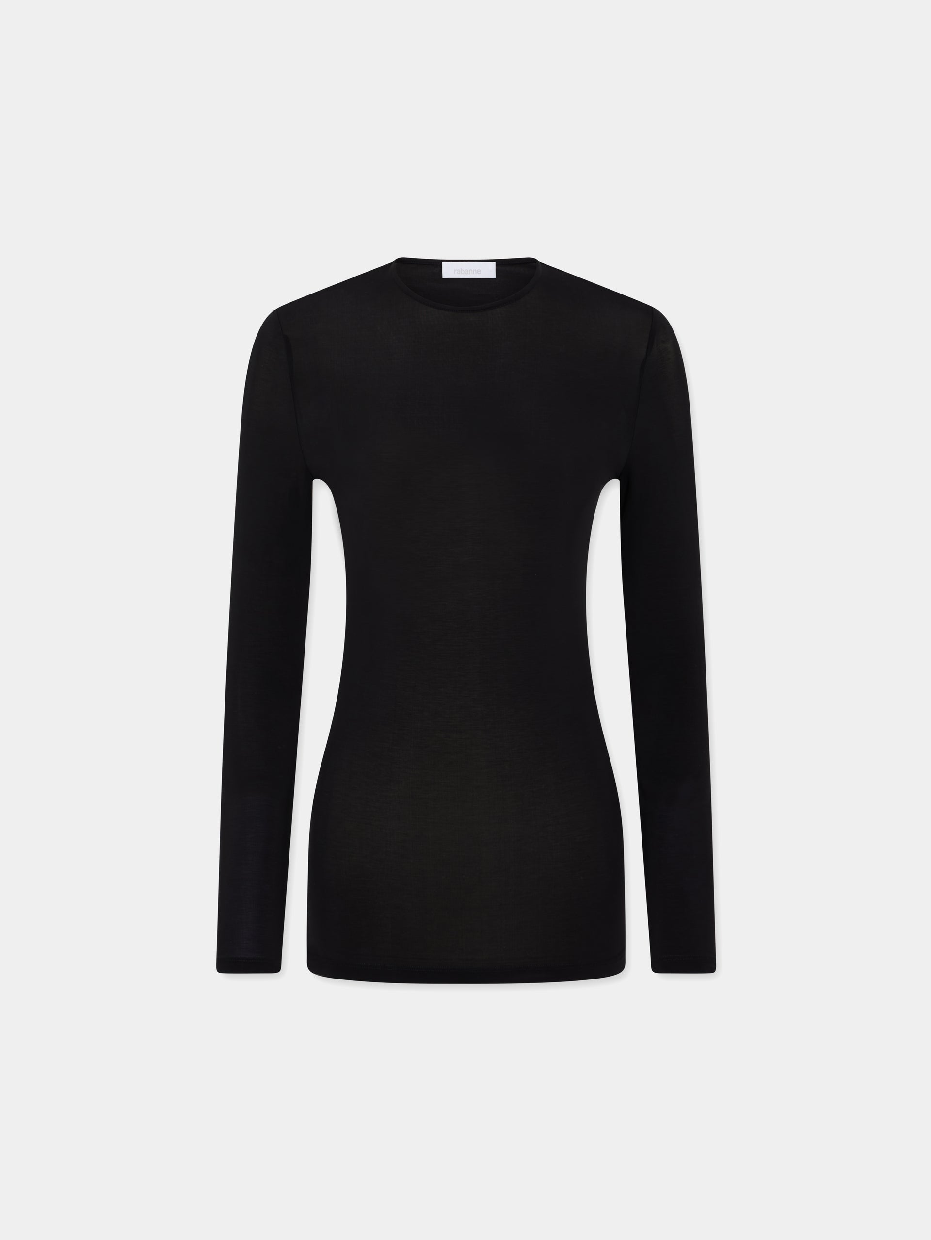 Black fitted second-skin black top with silver logo