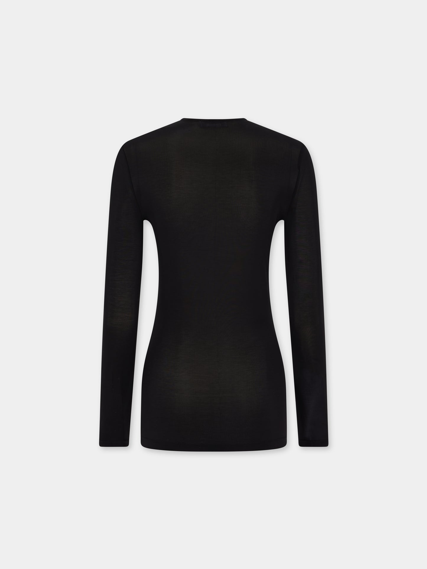 Black fitted second-skin black top with silver logo