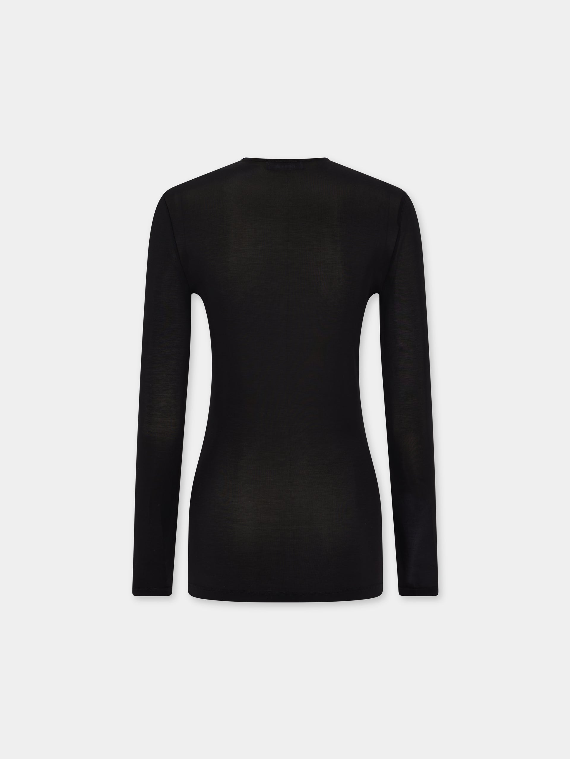 Black fitted second-skin black top with silver logo
