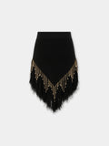 Black woven skirt with knitted beads and feathers