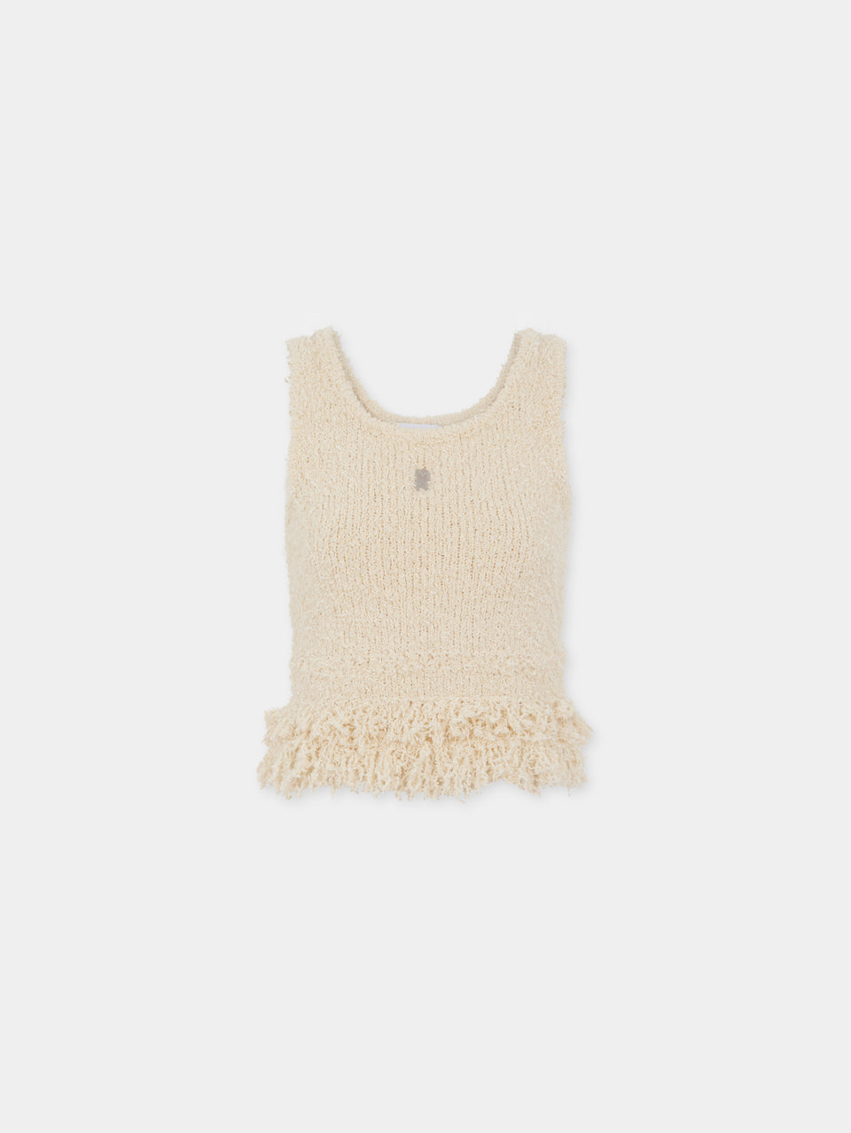 Creme woven top with knitted fringes