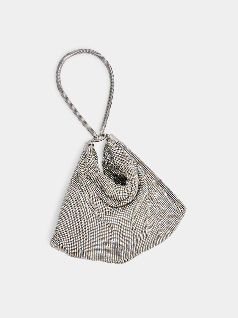 Silver chainmail pocket bag with crystal details