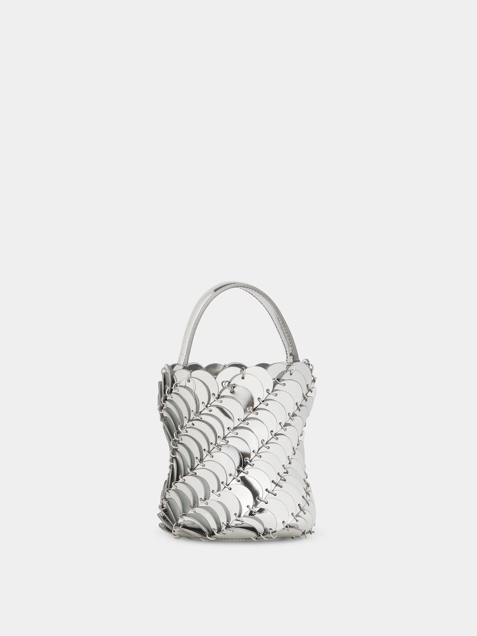 Medium silver BUCKET PACO BAG IN LEATHER