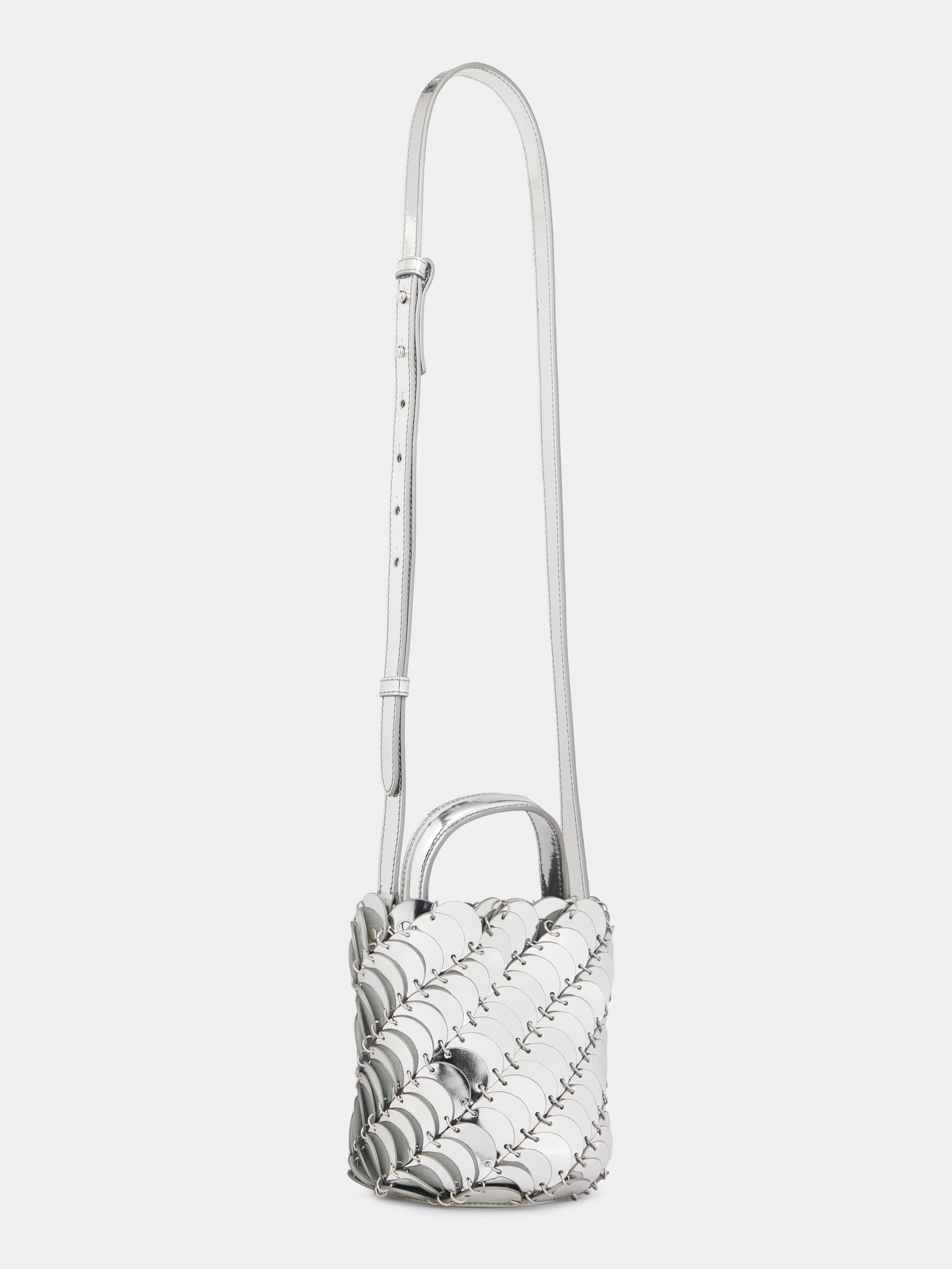 Medium silver BUCKET PACO BAG IN LEATHER