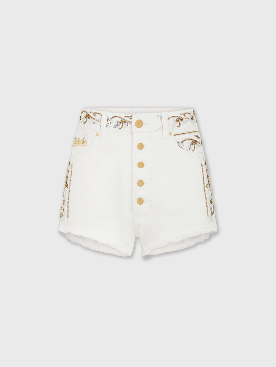 Short brodé en denim blanc cassé