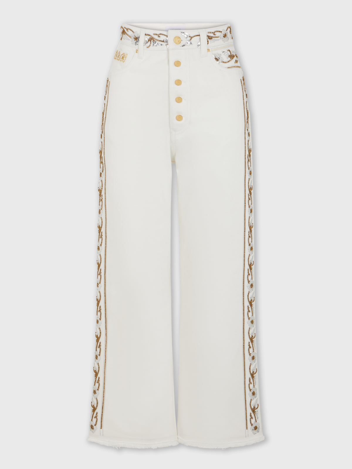Jean brodé en denim blanc cassé