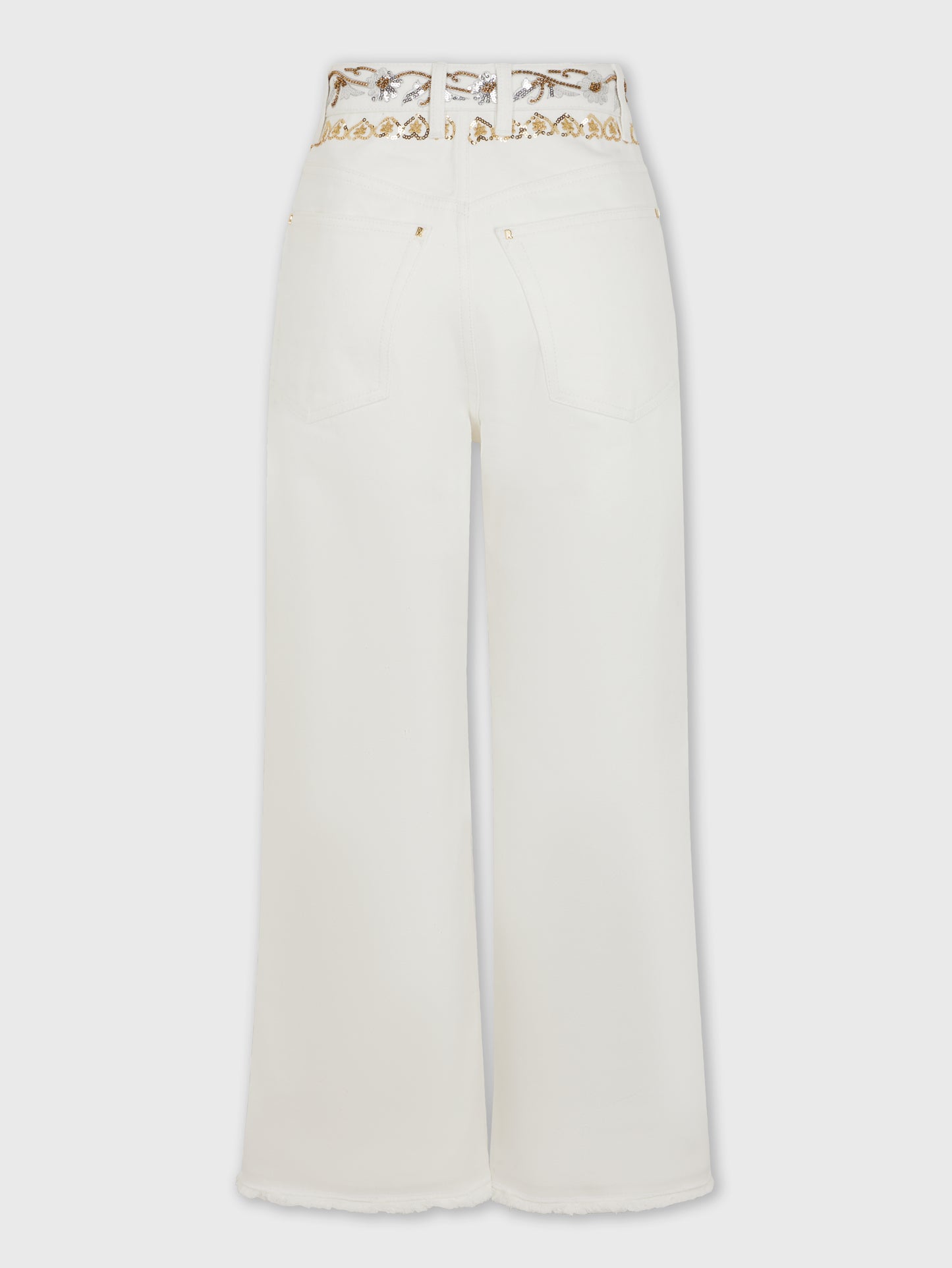 Jean brodé en denim blanc cassé