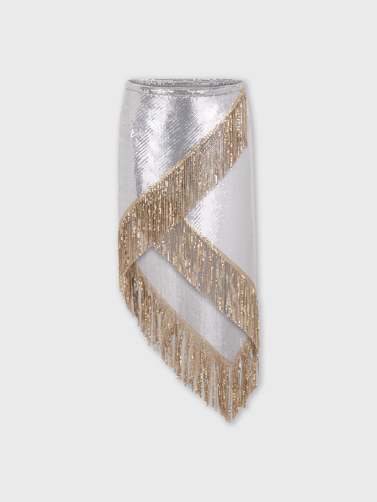 Asymetrical chainmail skirt with golden metalic fringes - Image 1