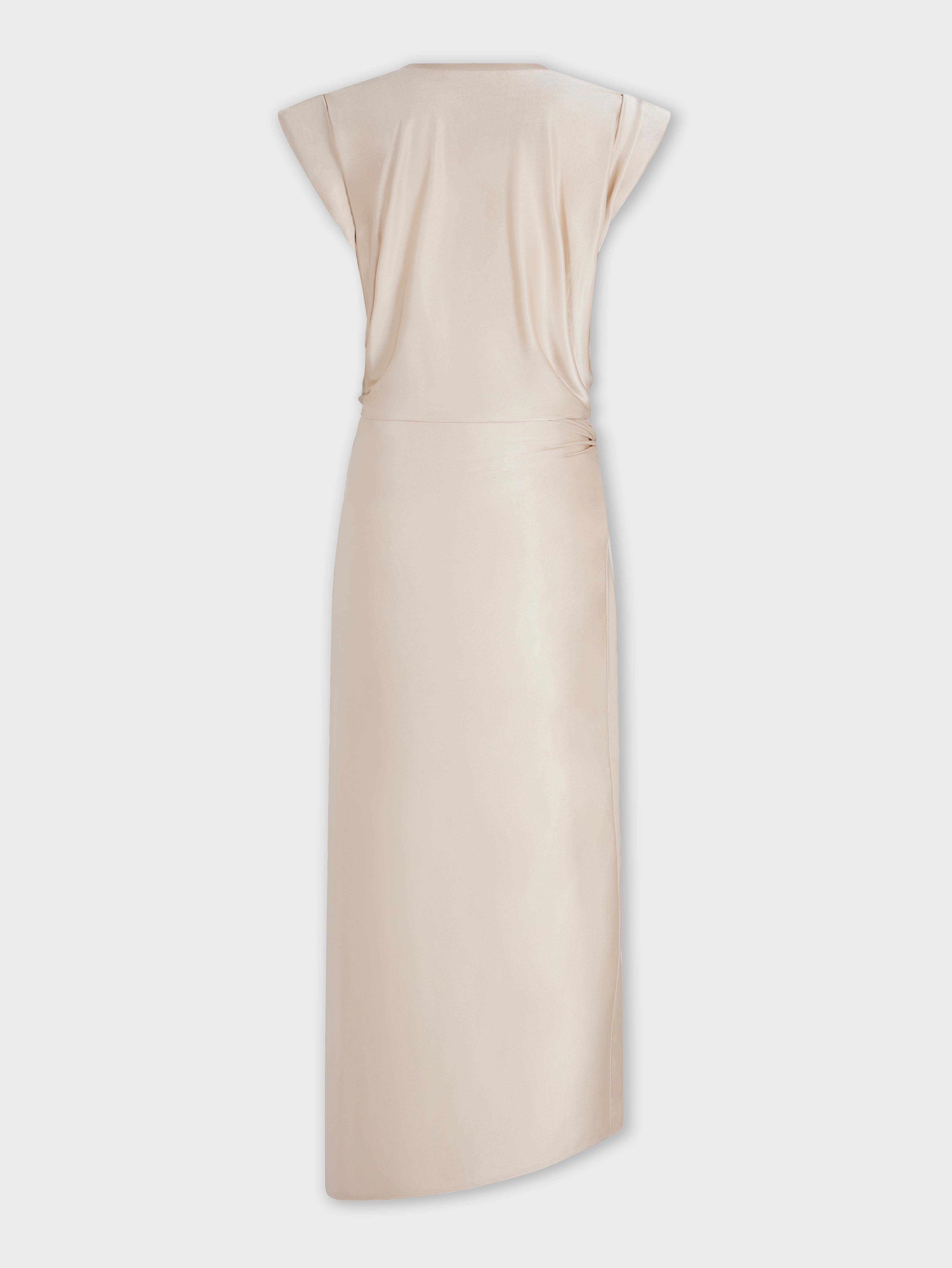 Nude drapé pression dress with signature piercing