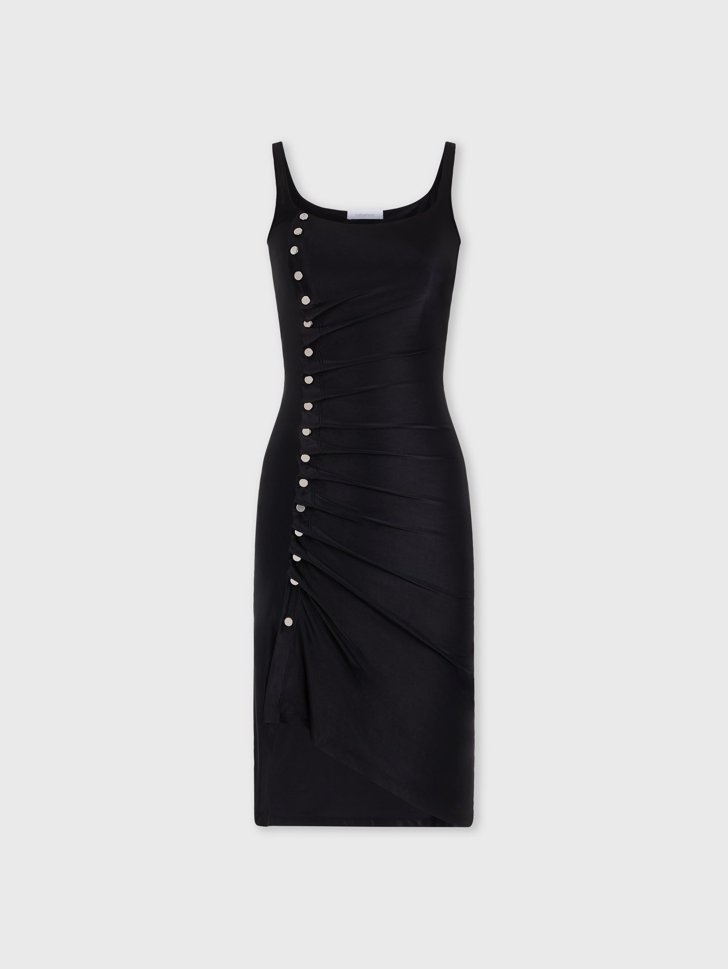 Black sleeveless drapé pression dress
