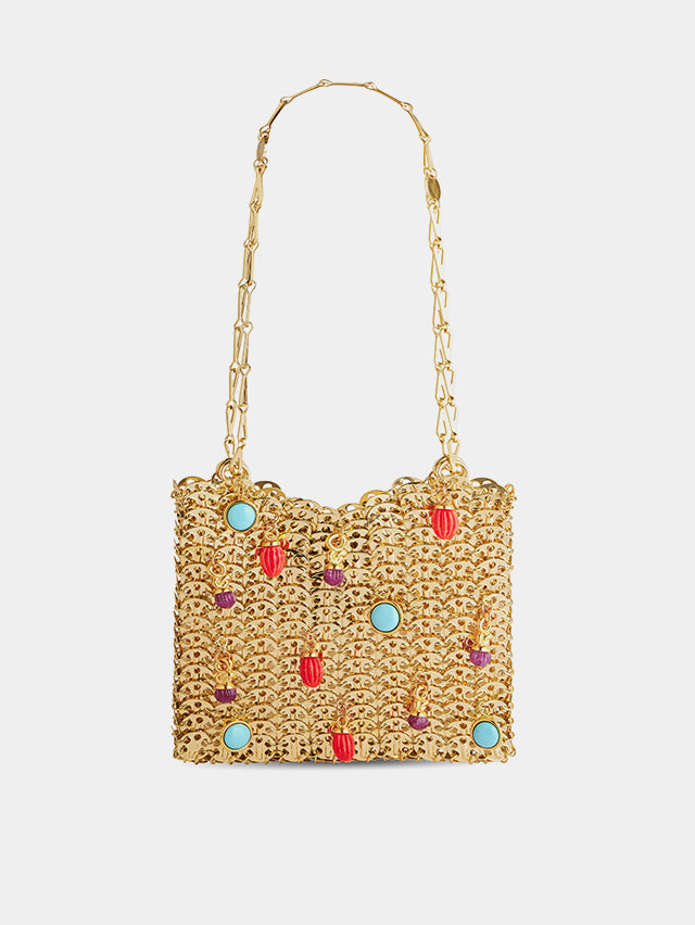 Iconic gold 1969 bag embellished with multi colored pampilles