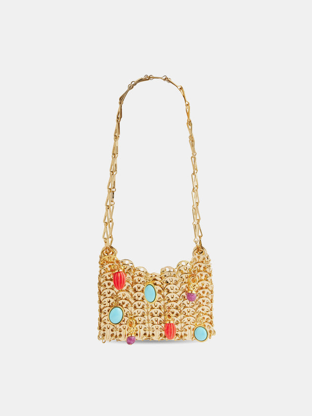 Iconic gold nano 1969 bag embelished with multi colored pampilles