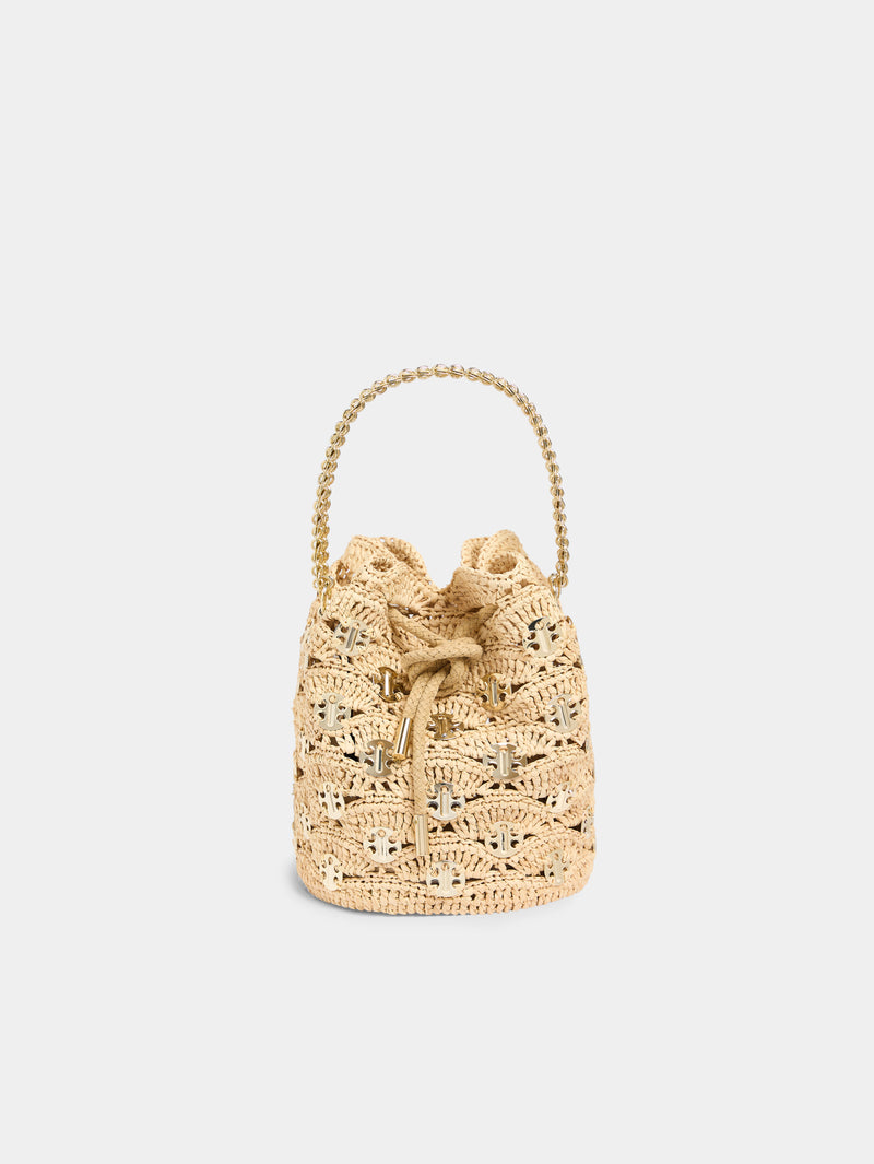 New Raphia wave bucket bag with signature 1969 discs