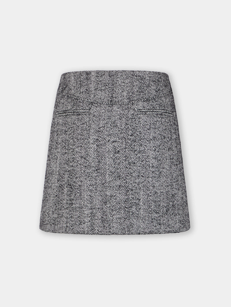 A-LINE MINI SKIRT IN HERRINGBONE WOOL