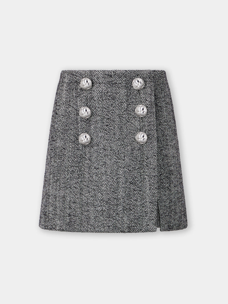 A-LINE MINI SKIRT IN HERRINGBONE WOOL