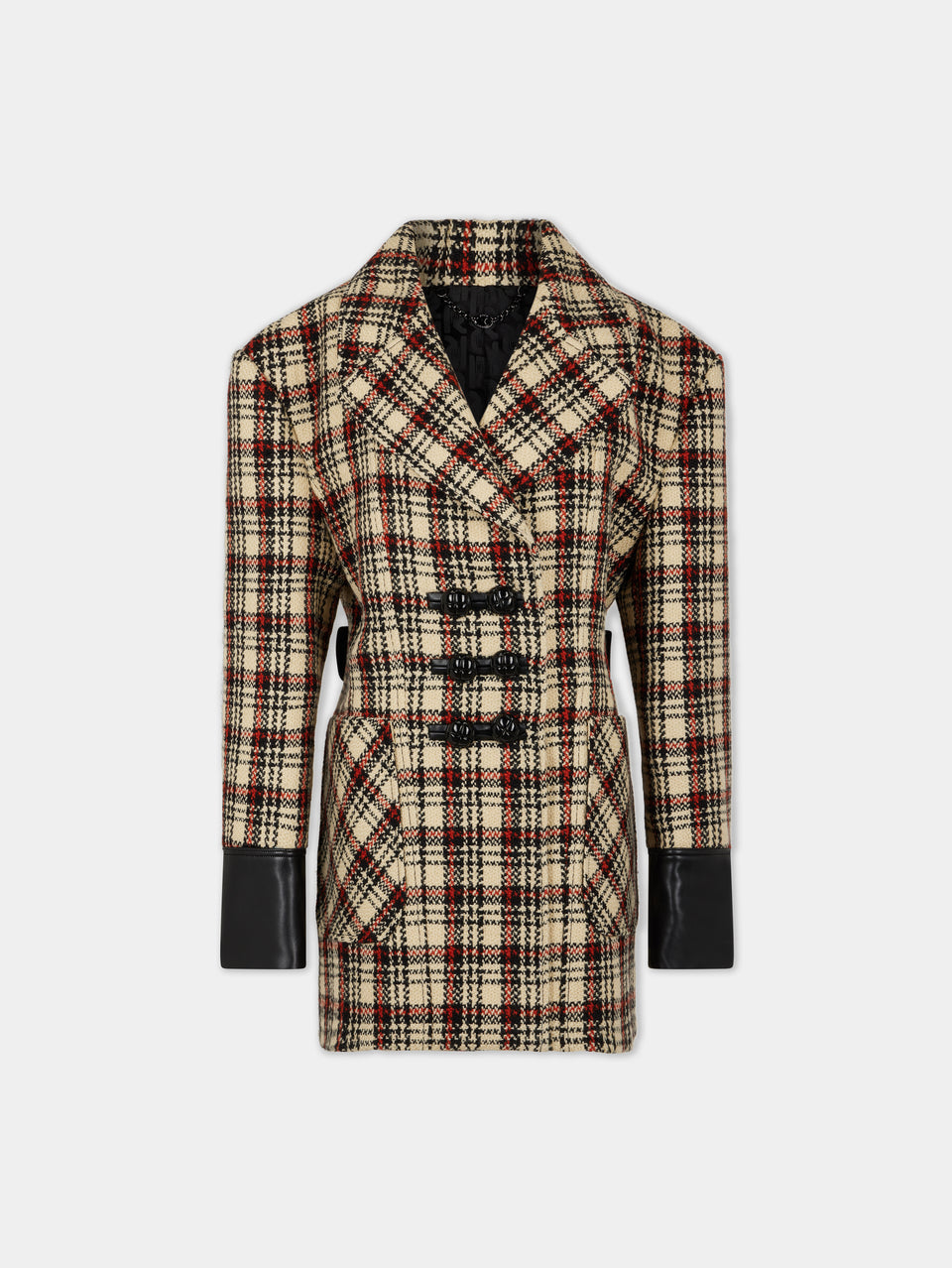 DOUBLE-BREASTED PEACOAT IN TARTAN WOOL