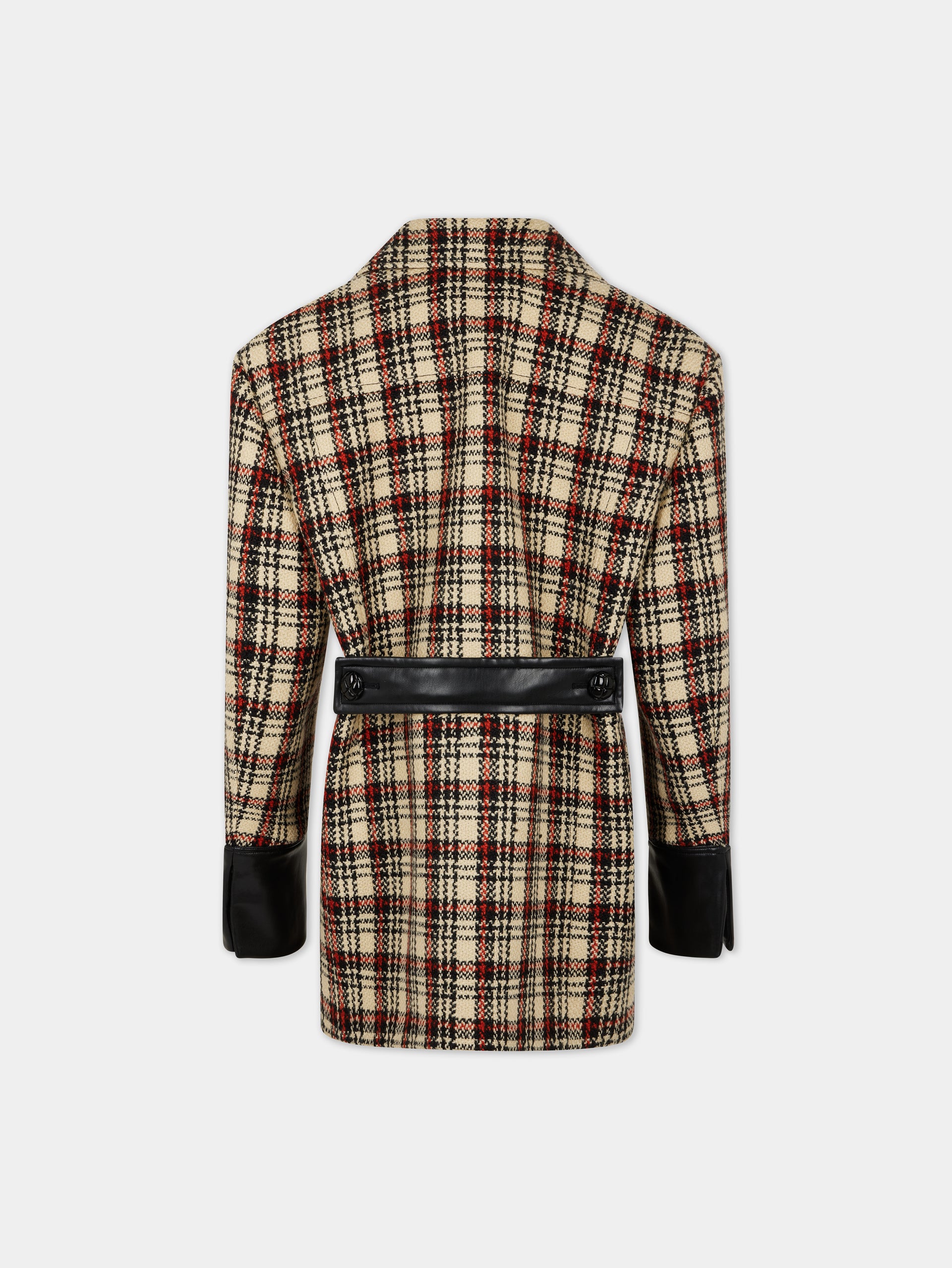 DOUBLE-BREASTED PEACOAT IN TARTAN WOOL