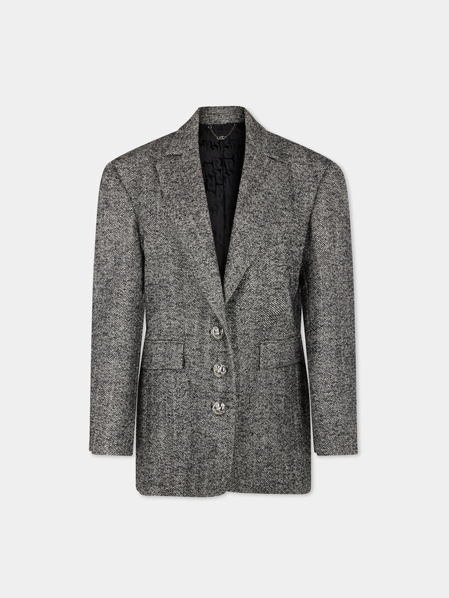 LONG BLAZER IN HERRINGBONE WOOL