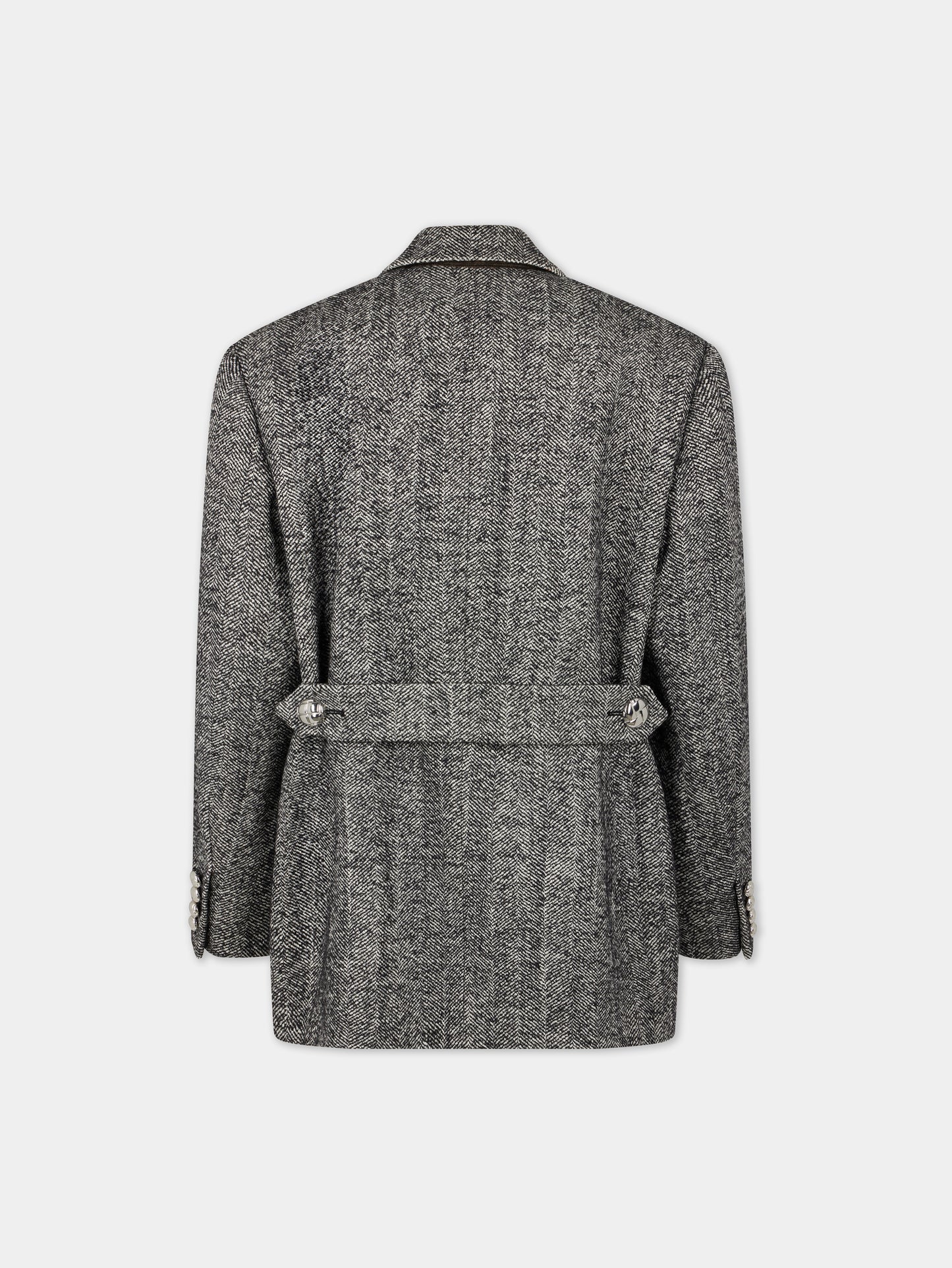 LONG BLAZER IN HERRINGBONE WOOL