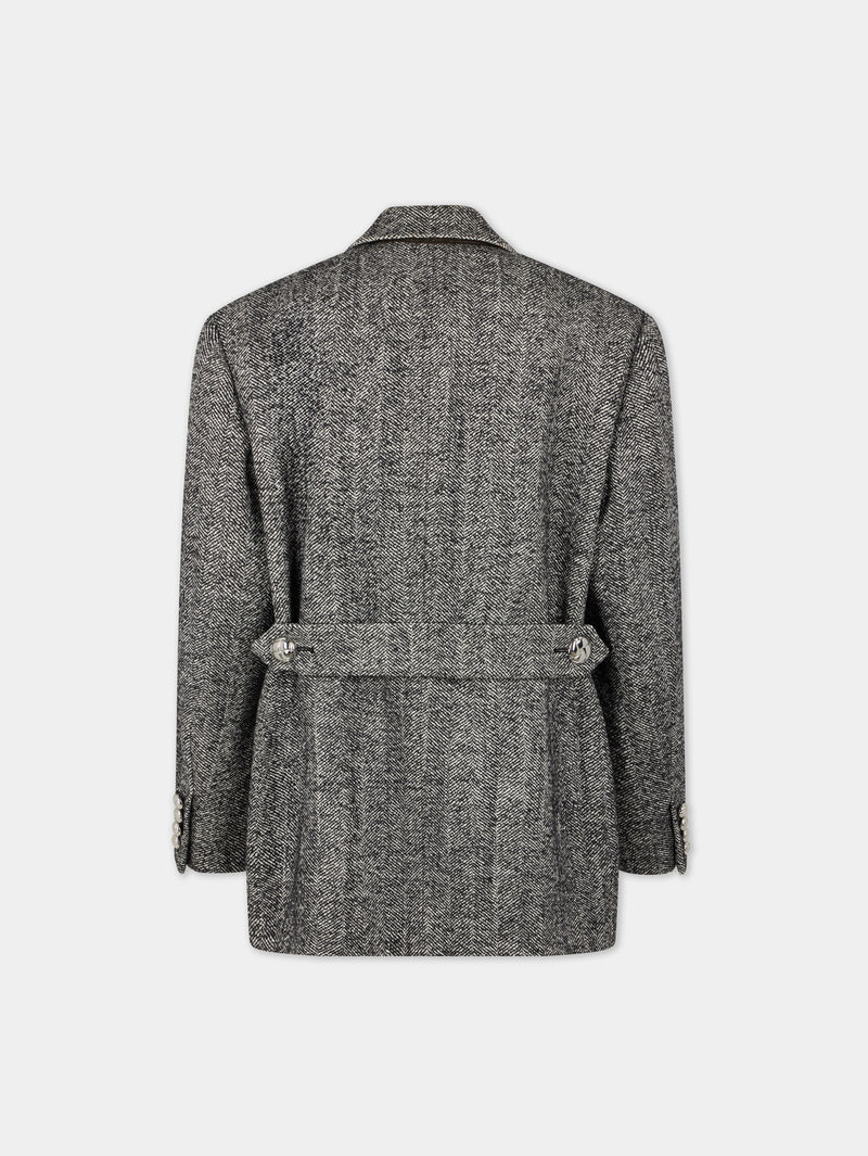 LONG BLAZER IN HERRINGBONE WOOL