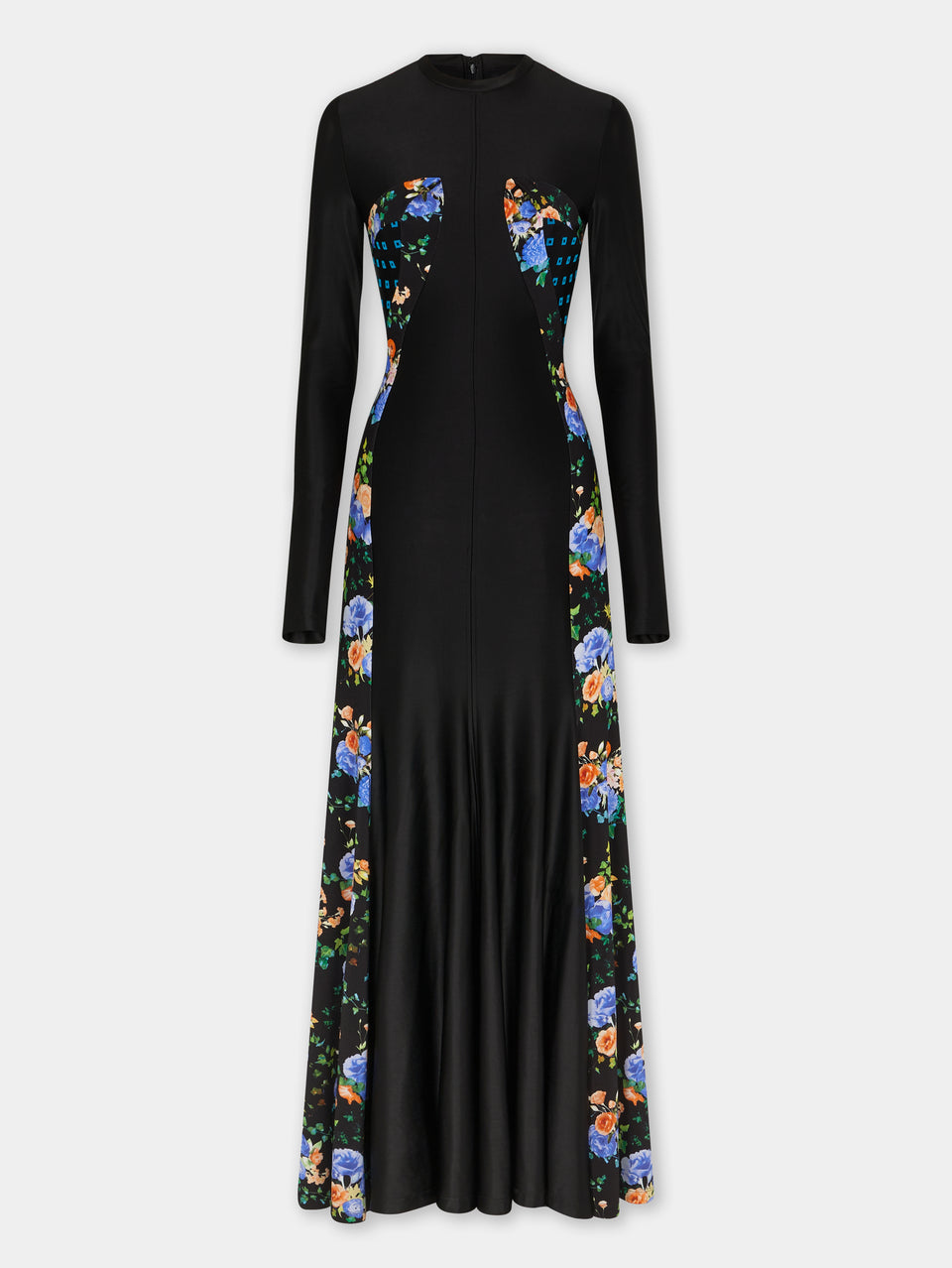 BLACK FLORAL LONG DRESS IN JERSEY