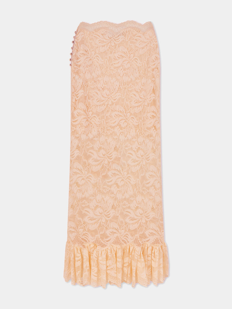 Long raffia colored skirt in lace
