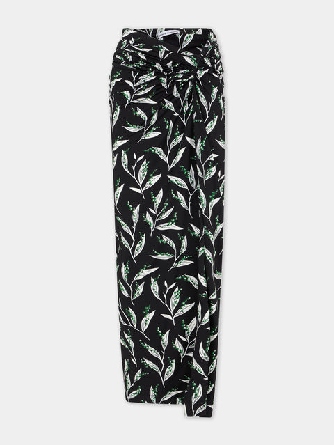 LONG black skirt with thrush print