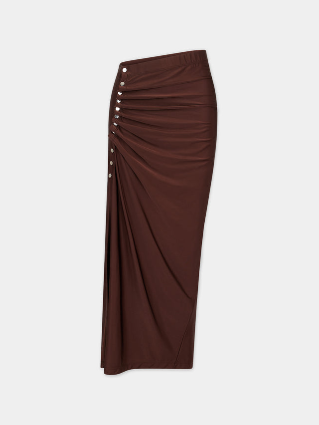 Rabanne ruched-detailing asymmetric midi skirt