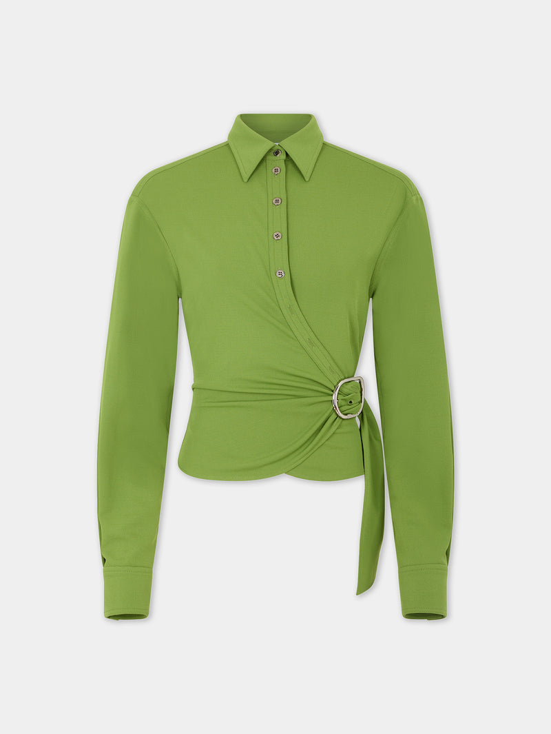 Green draped top with piercing detail