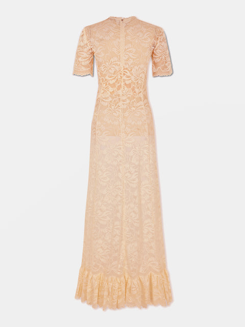 Long raffia colored lace dress