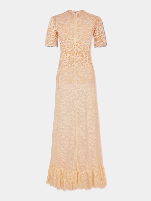 Long raffia colored lace dress