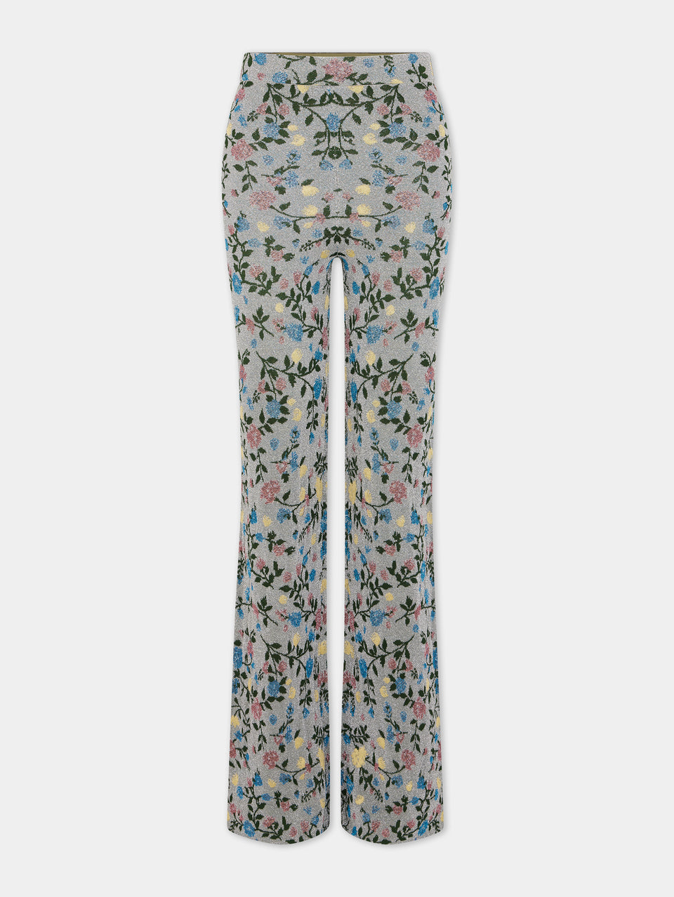 Metallic floral high-rise flared pants