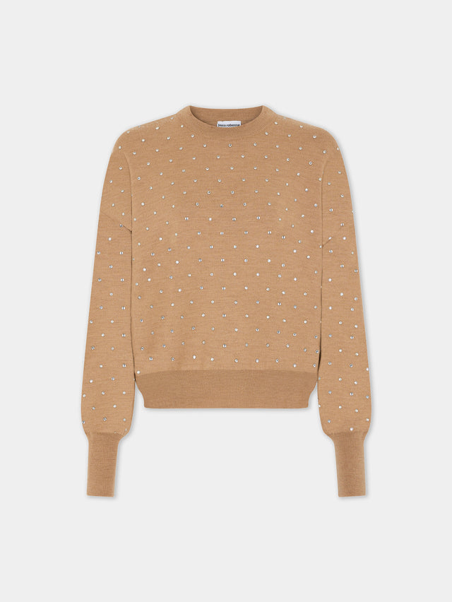 CAMEL CRYSTAL-EMBELLISHED SWEATER IN WOOL