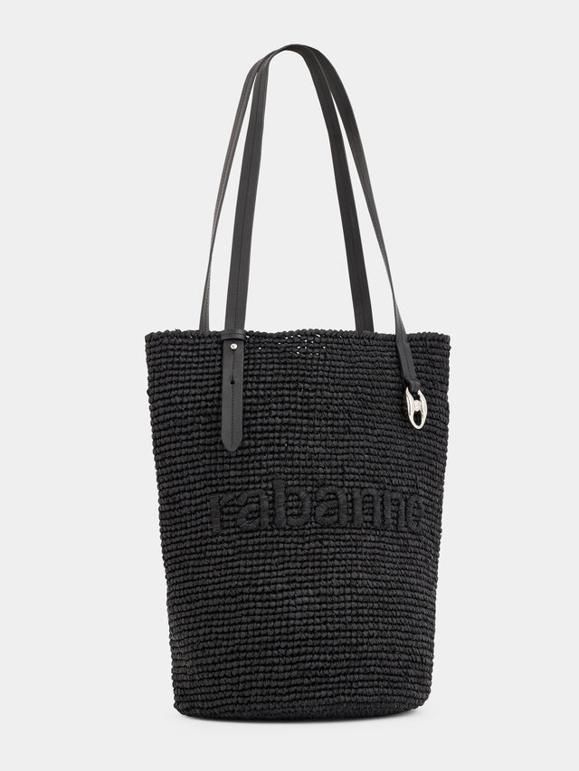 Black Raffia Tote Bag with logo