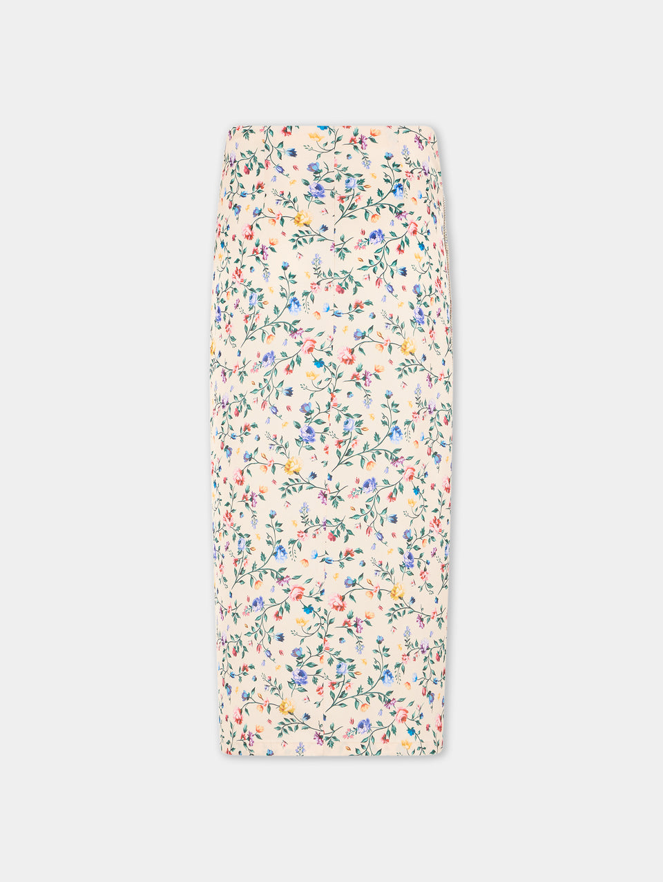 Maxi floral-printed beige skirt