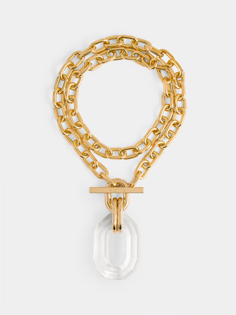 Gold double chain XL link necklace with glossy pendant