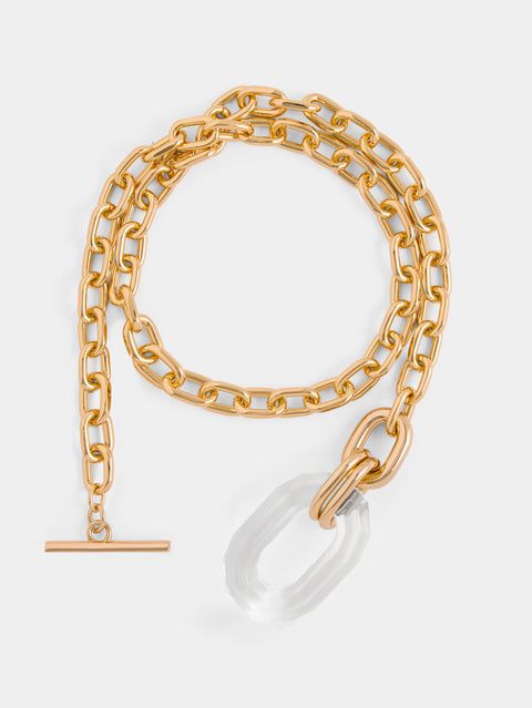 Gold double chain XL link necklace with glossy pendant