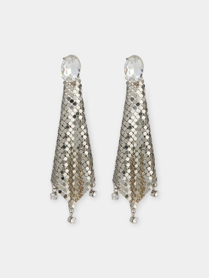 Silver chainmail earrings with crystals