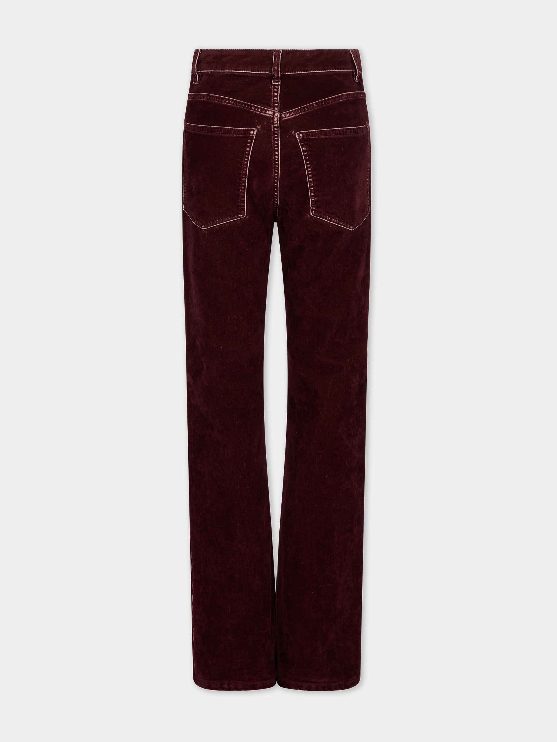 Flare trousers in burgundy velvet