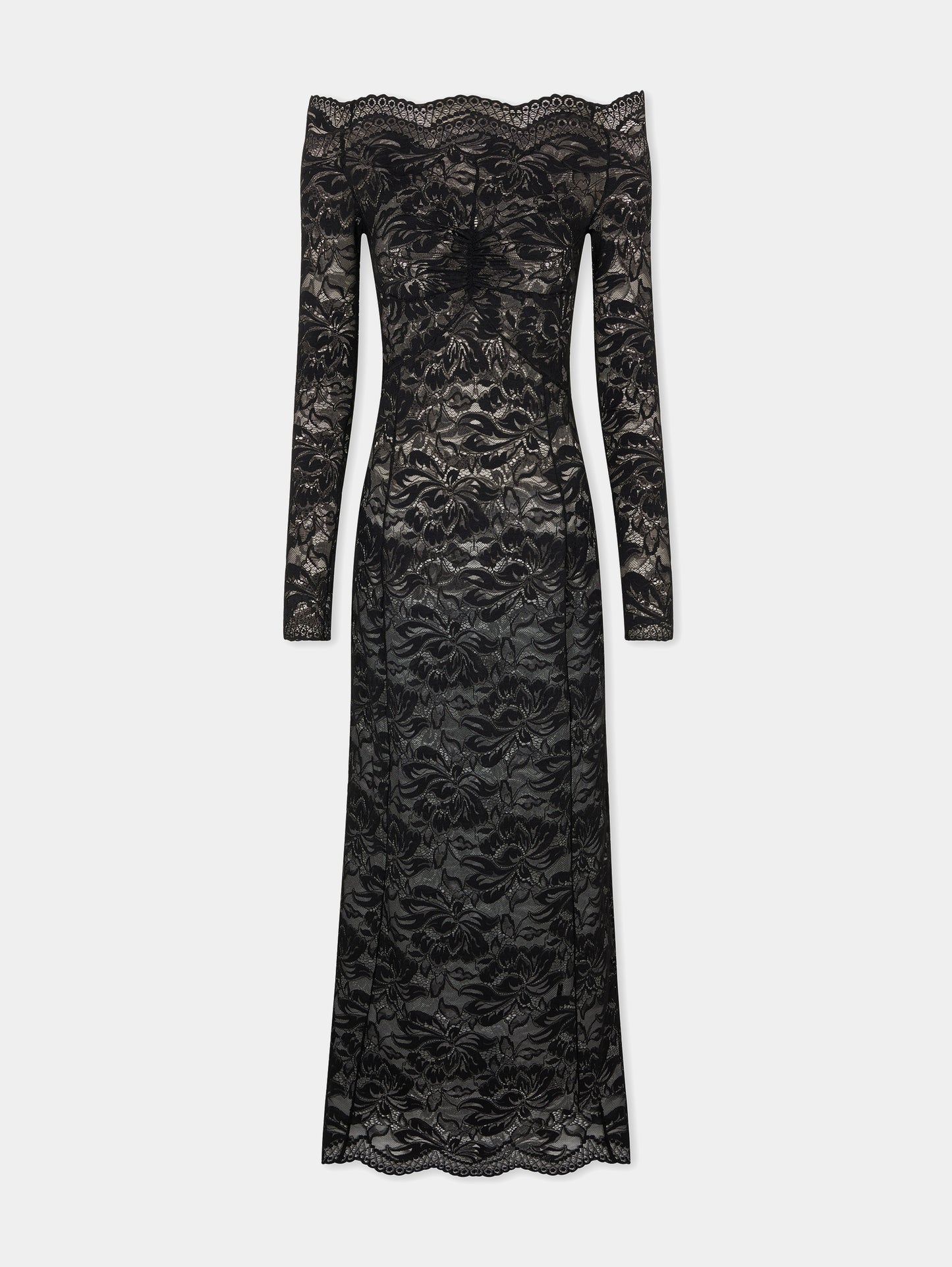Long black lace dress with bardot collar Rabanne Long black lace dress with bardot collar Rabanne