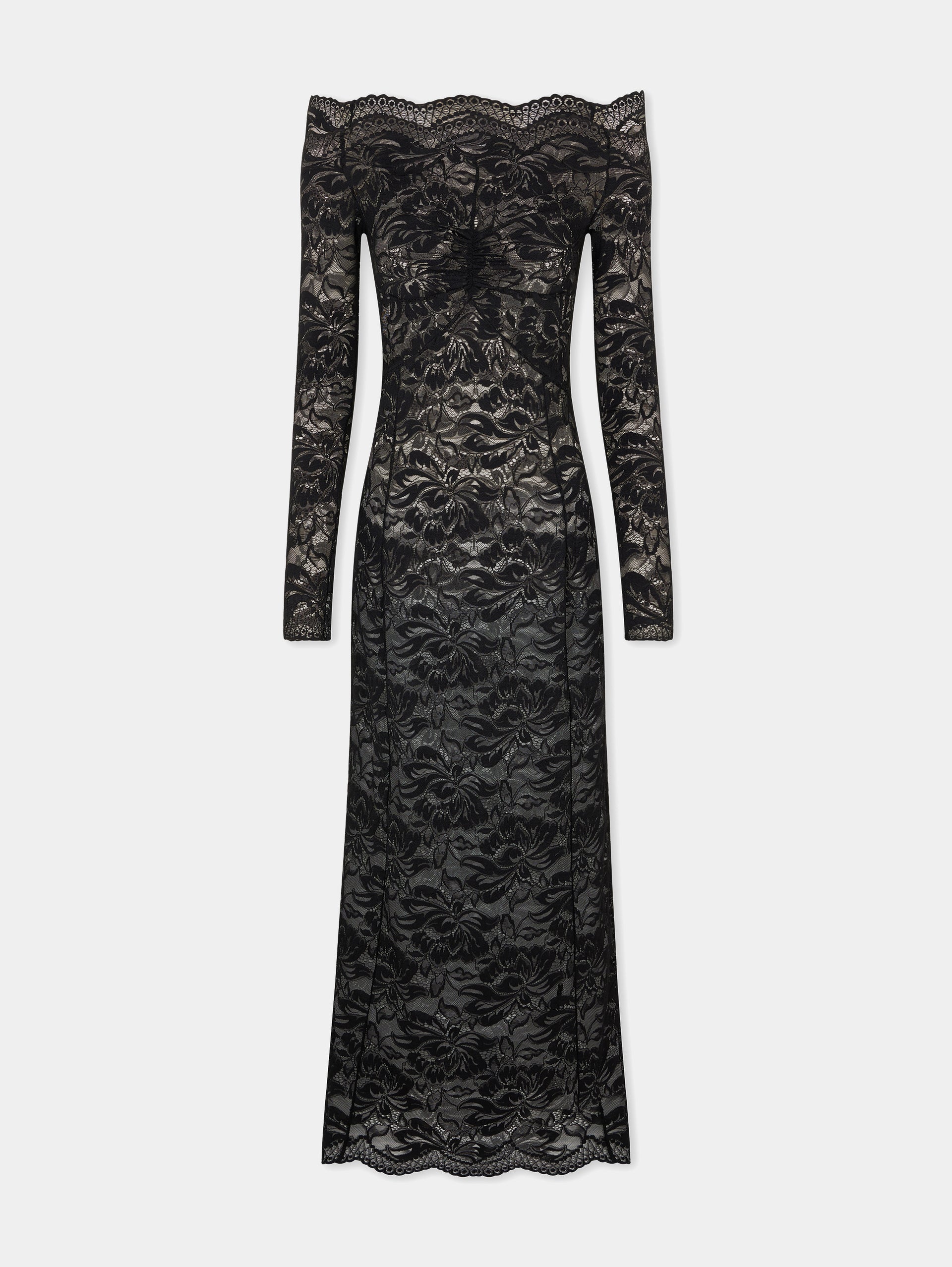 Long black lace dress with bardot collar Rabanne Long black lace dress with bardot collar Rabanne