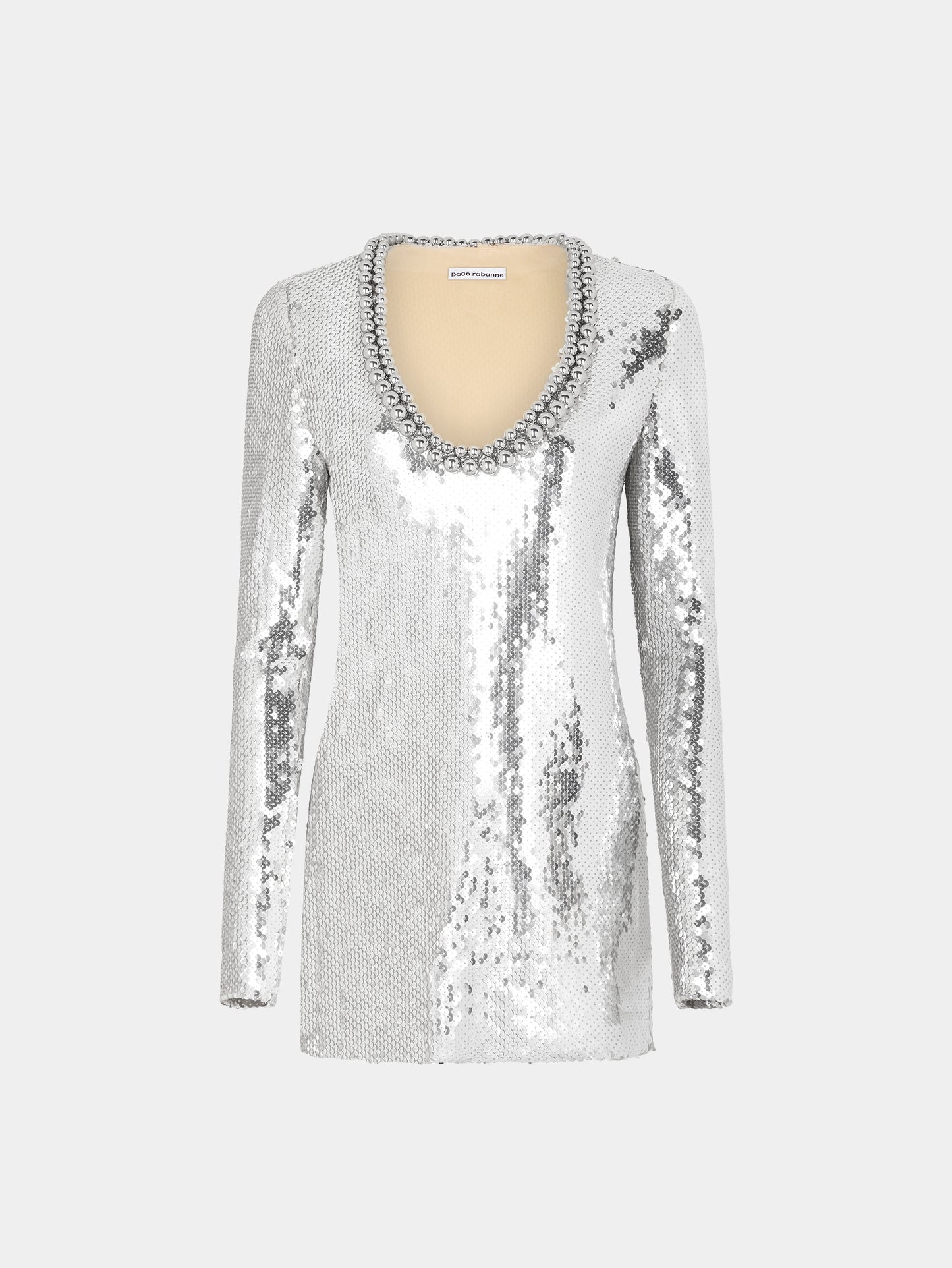 Mini silver sequins dress with round neckline