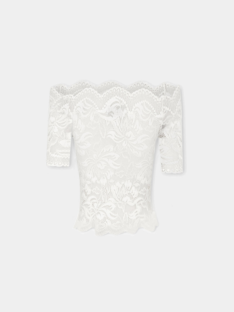 Ivory lace top with bardot collar