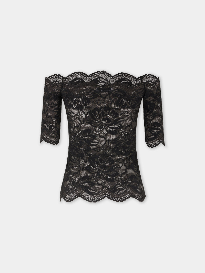 Black lace top with bardot collar